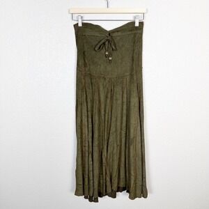 Anne Giorgio Size Small Boho Festival Renaissance Faux Suede Midi Skirt Green